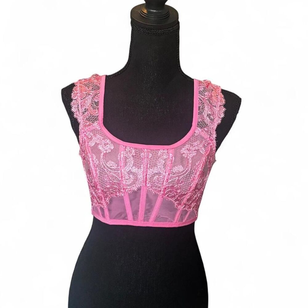 Victoria's Secret Pink Floral Lace Corset Top Bustier - Size XS